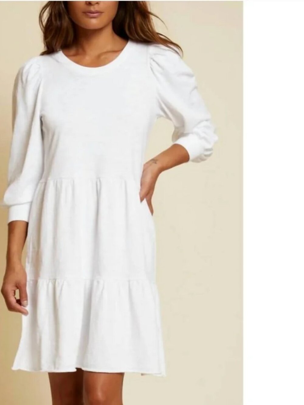 Womens Nation Ltd. Optic White (Item-222) Bettina Easy Peasant T-Shirt Dress XS